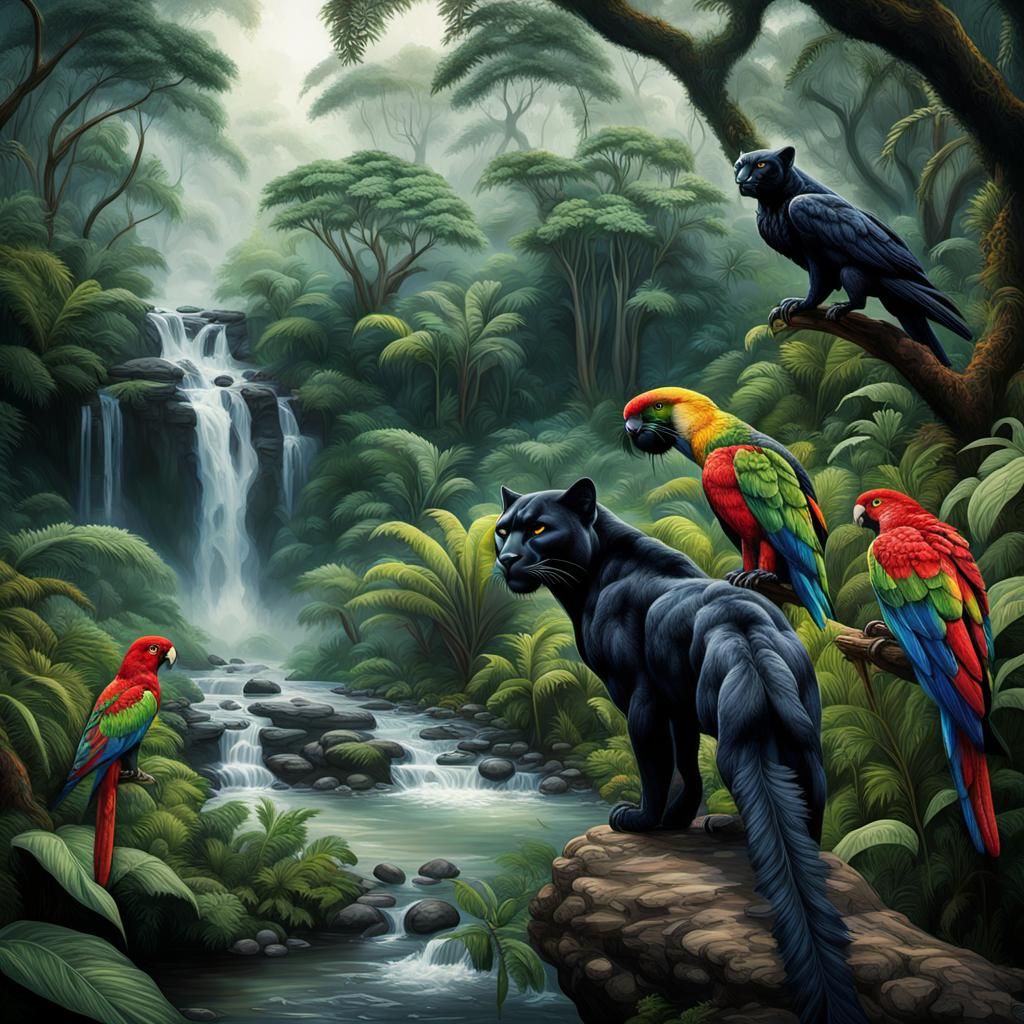 Black Panther in Moody Mayan Rainforest