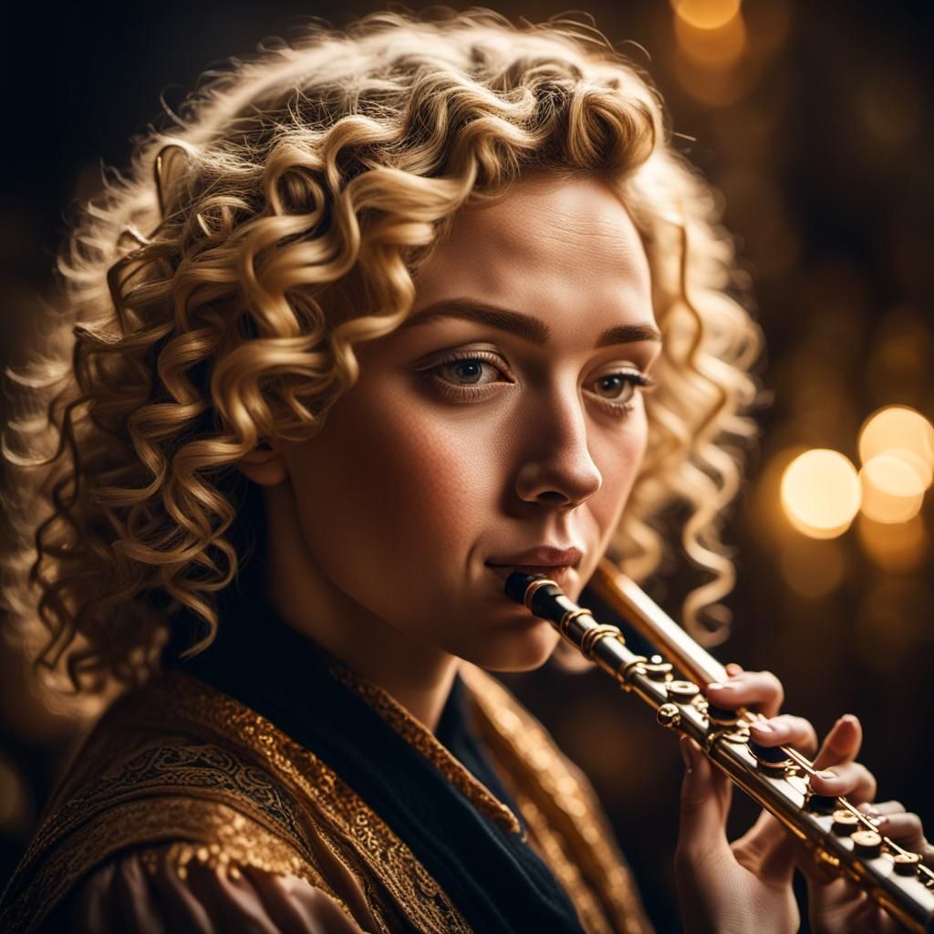 Girl with Flute: Hyper-Realistic Rembrandt Lighting Portrait