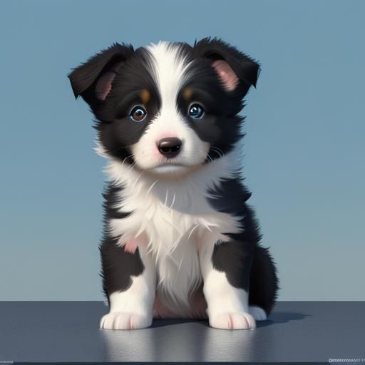 Border Collie Puppy Portrait in Digital Painting Style