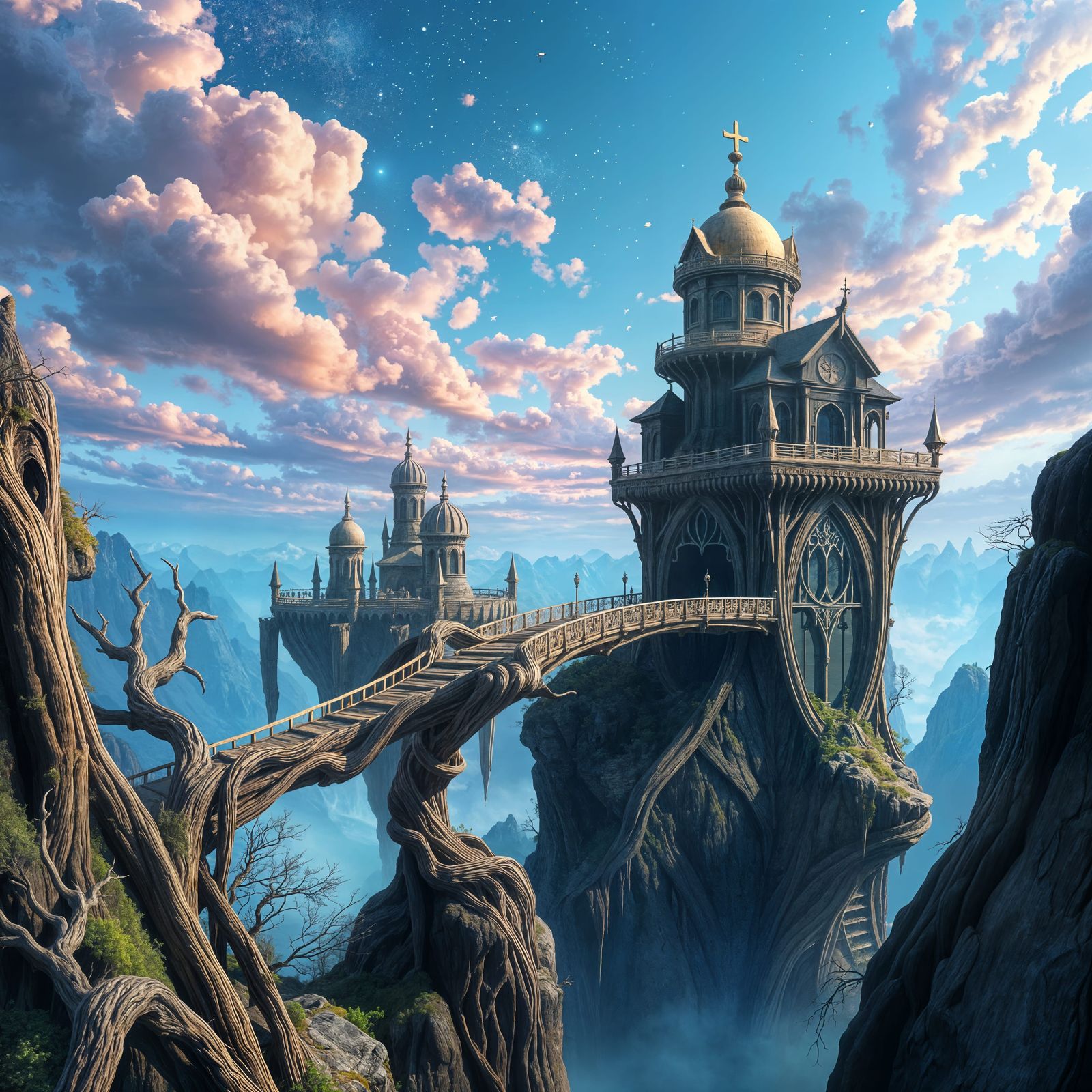 Mystical Elven Wood Bridge Connects Flying Islands