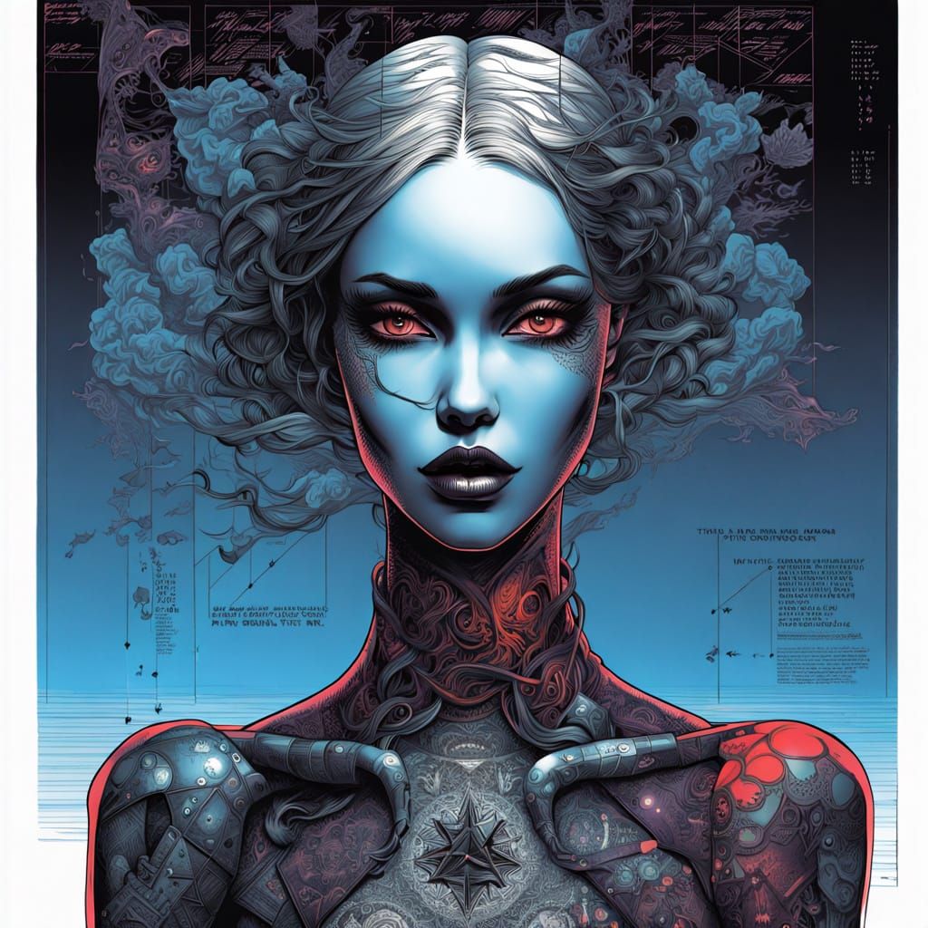 Schematic Beauty: Cyberpunk Woman in Ukiyo-e Style