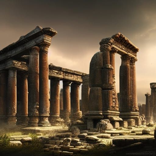Dramatic Ancient Ruins Digital Matte Painting