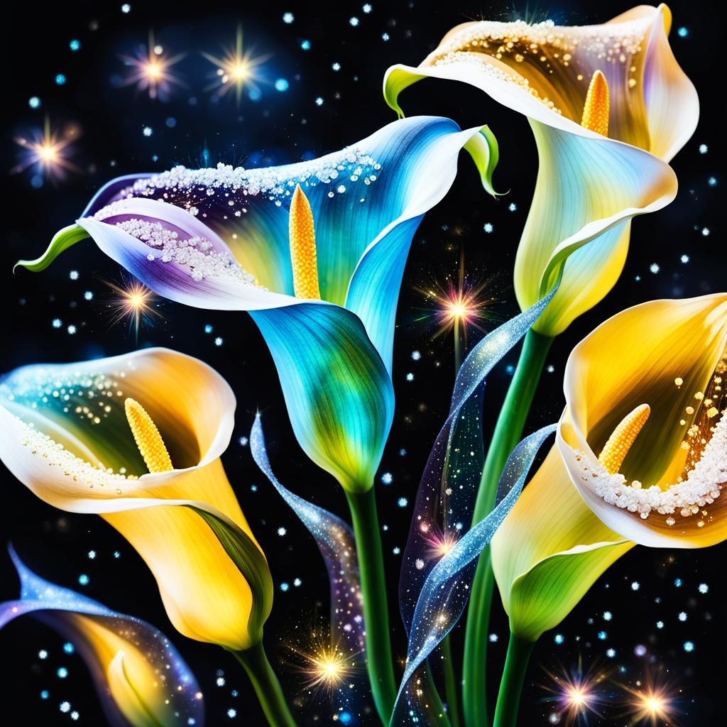 Bioluminescent Calla Lilies Still Life