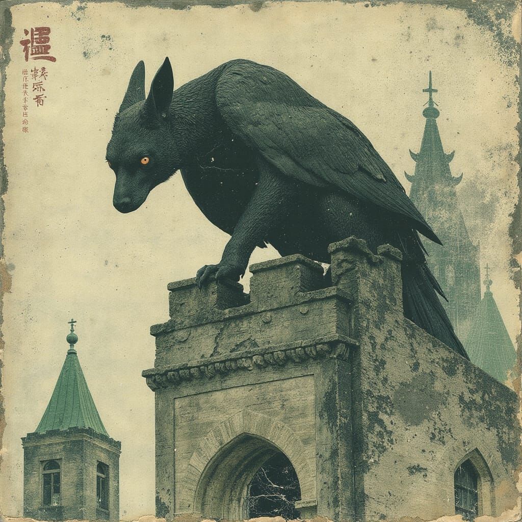 Miyazaki-Inspired Stone Gargoyle in Ancient Cathedral