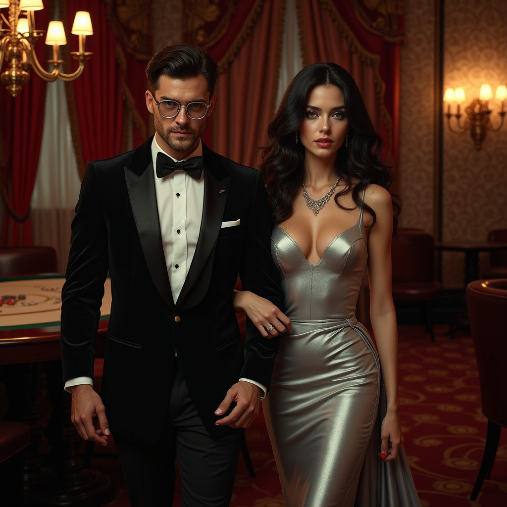Elegant Lady Spy Enters Casino, Film Noir Style