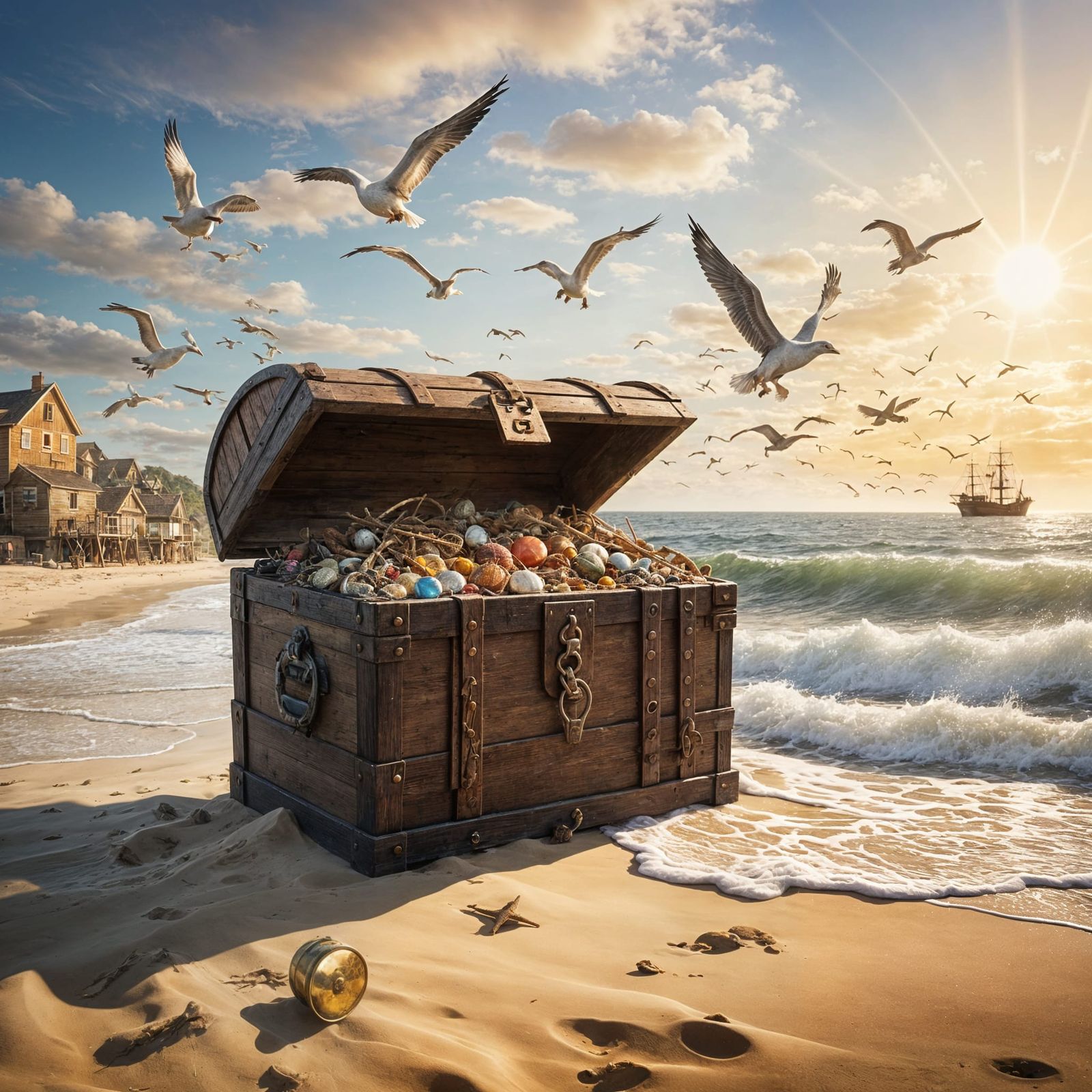 Miniature Fishing Village Inside Treasure Chest