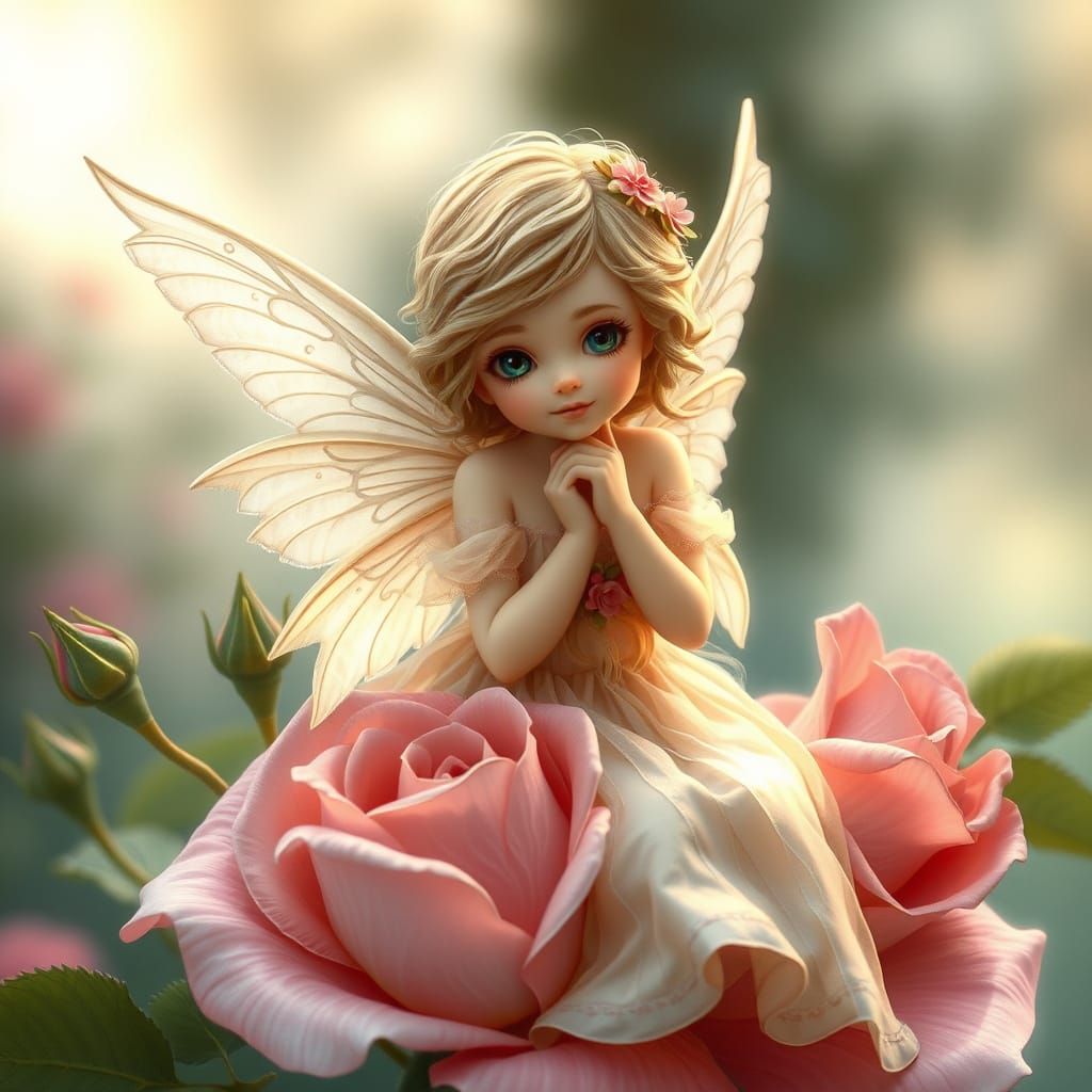 Whimsical Fairy Perched on a Rose