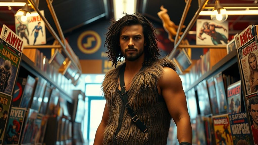 Kraven the Hunter Dominates a Vibrant Comic Book Shop