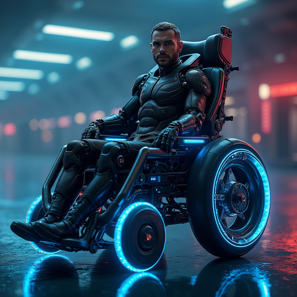 Cyborg in Futuristic Wheelchair: Artstation Portrait