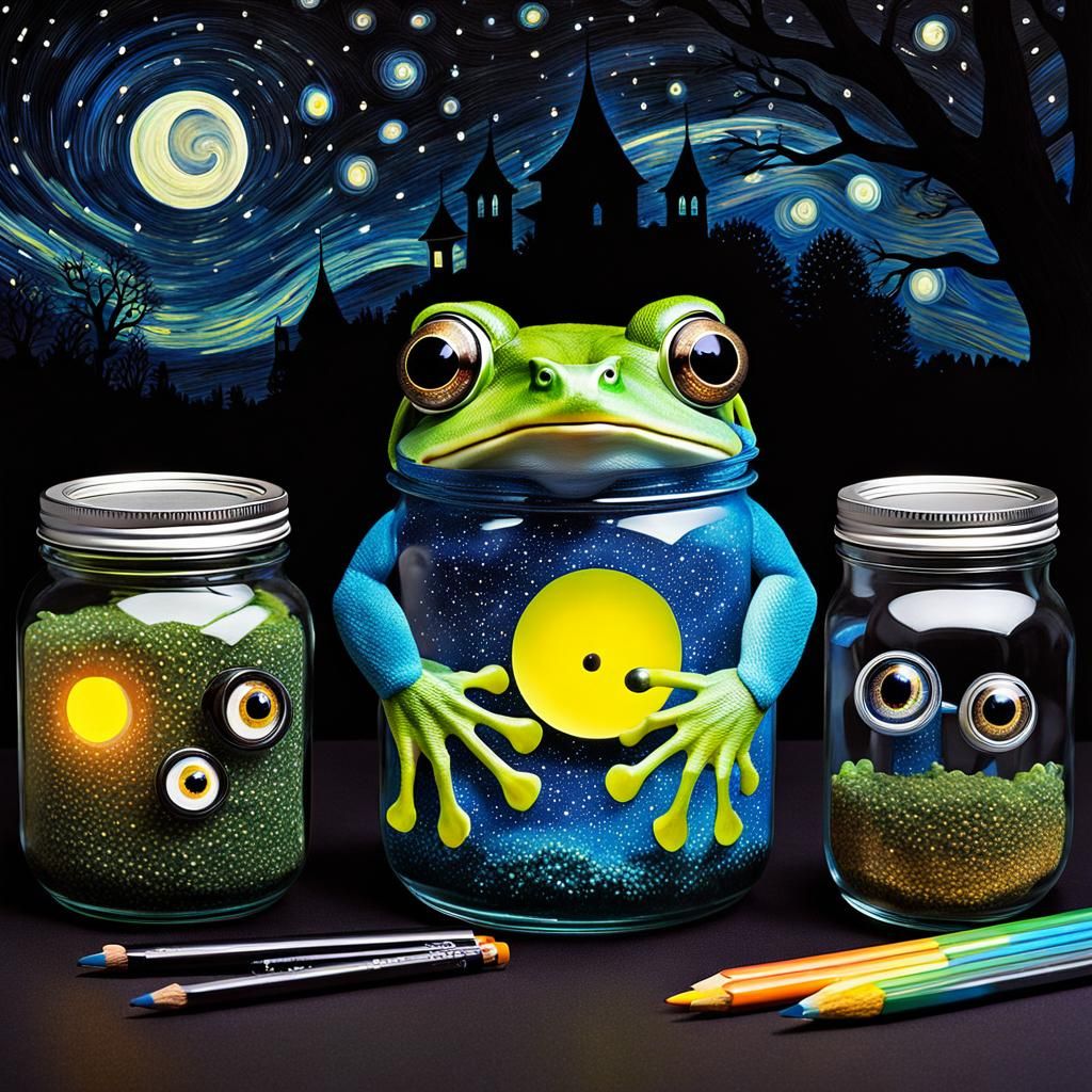 Gothic Tree Frog with Googly Eyes, Van Gogh Style