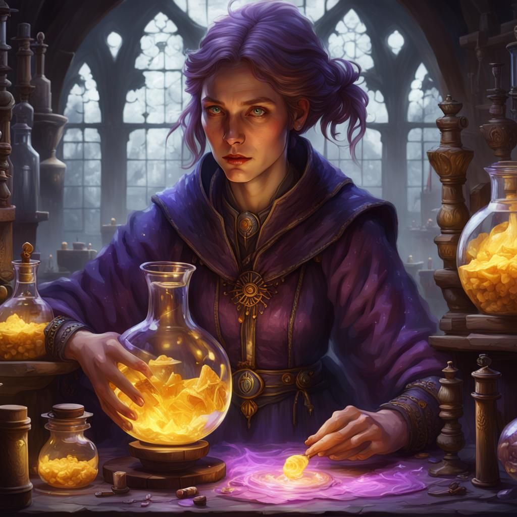 Young Alchemist Potion Masterpiece in Dark Fantasy Art
