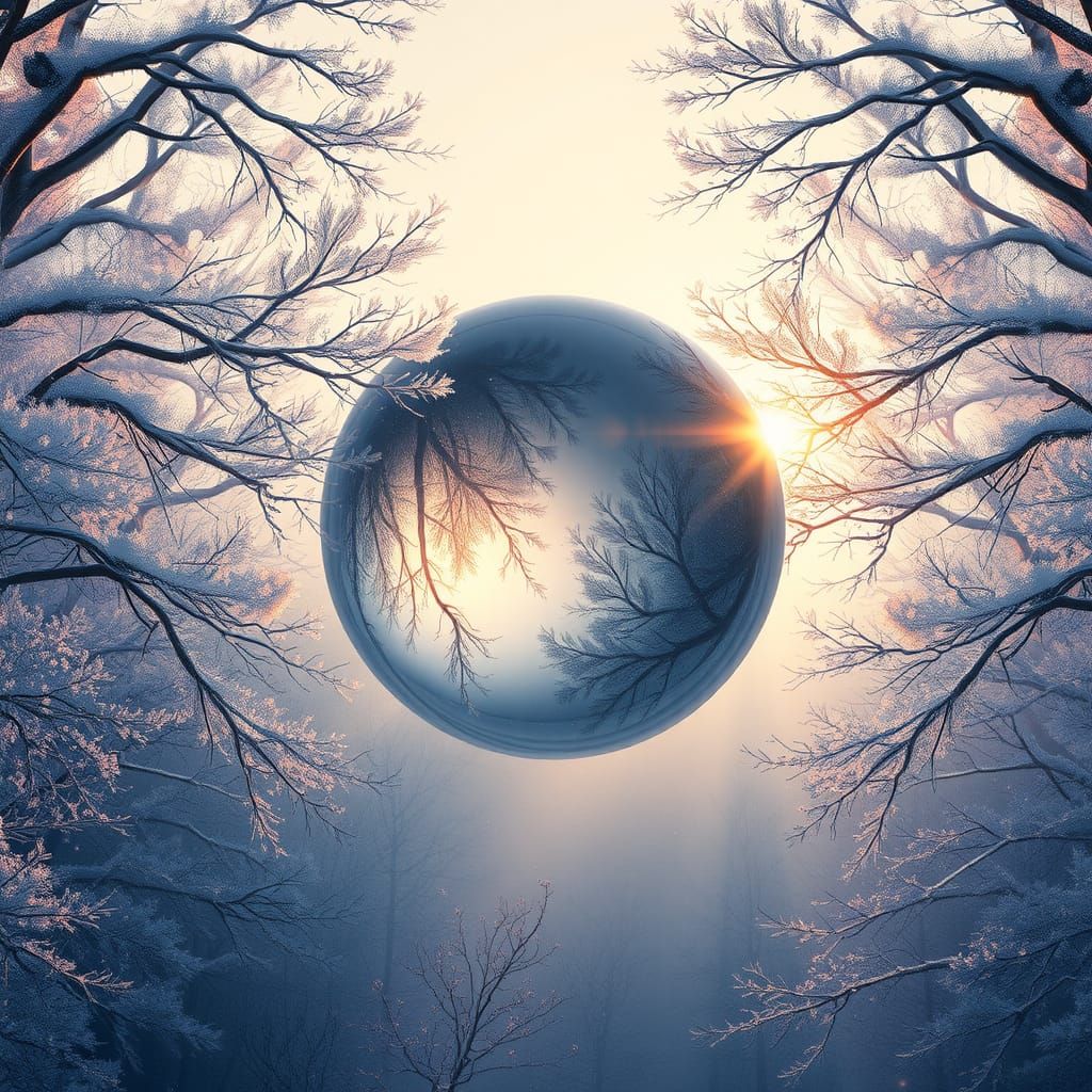 Ethereal Orb Reflecting a Snowy Forest