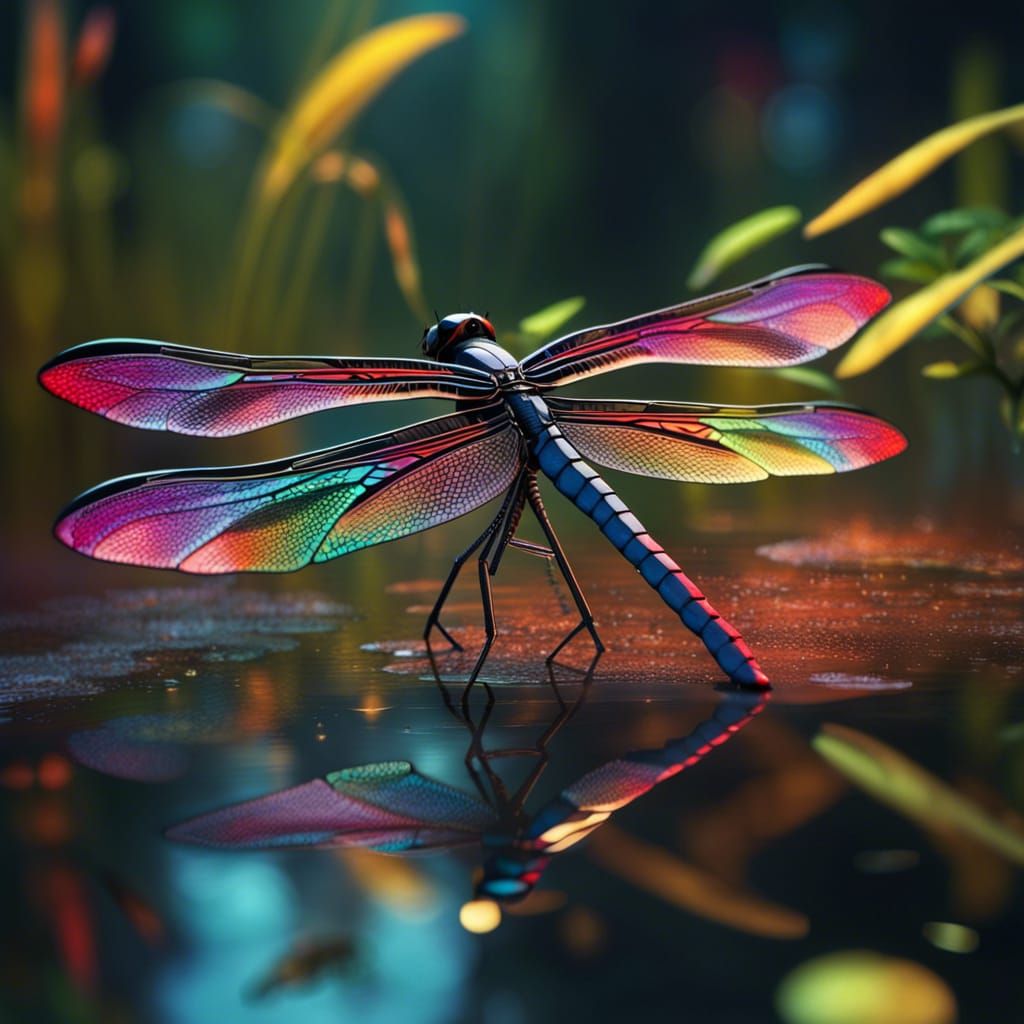 Hyperrealistic Dragonfly in Wetlands Splash Art