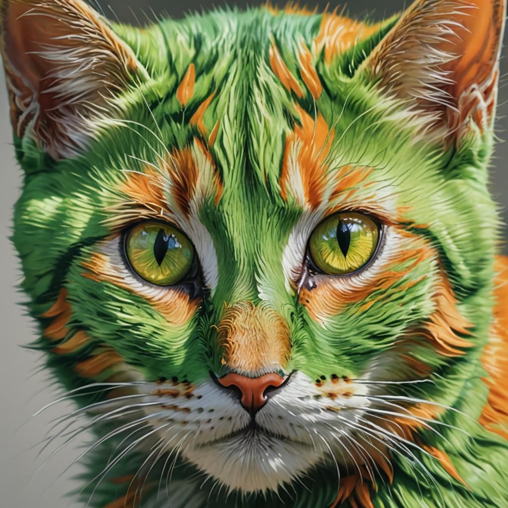 Green and Orange Split Face Kitten