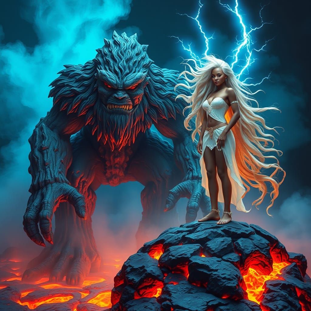 Golem and Queen in Ethereal Papercraft Scene