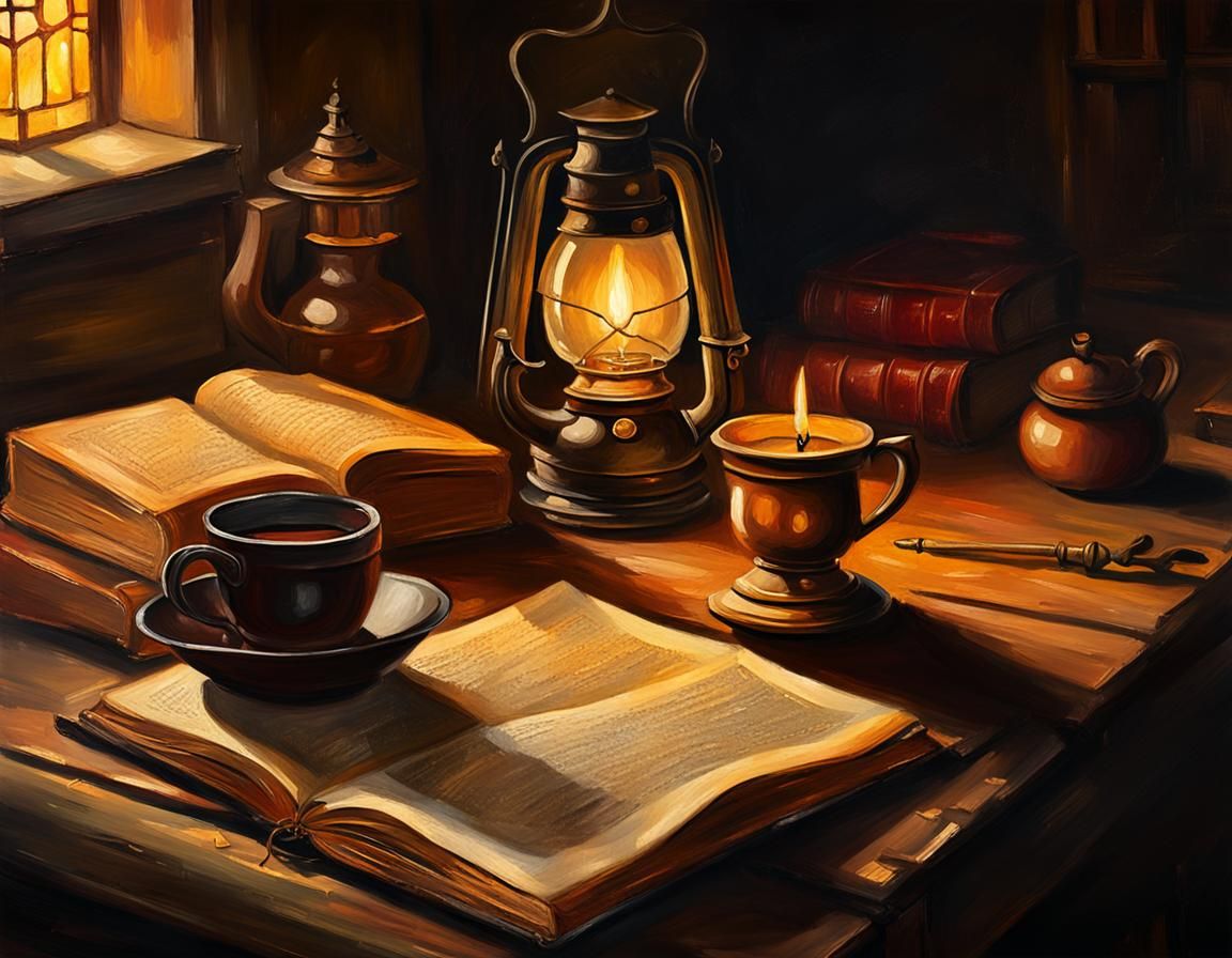 Inviting Medieval Tavern Scene as Oil Painting