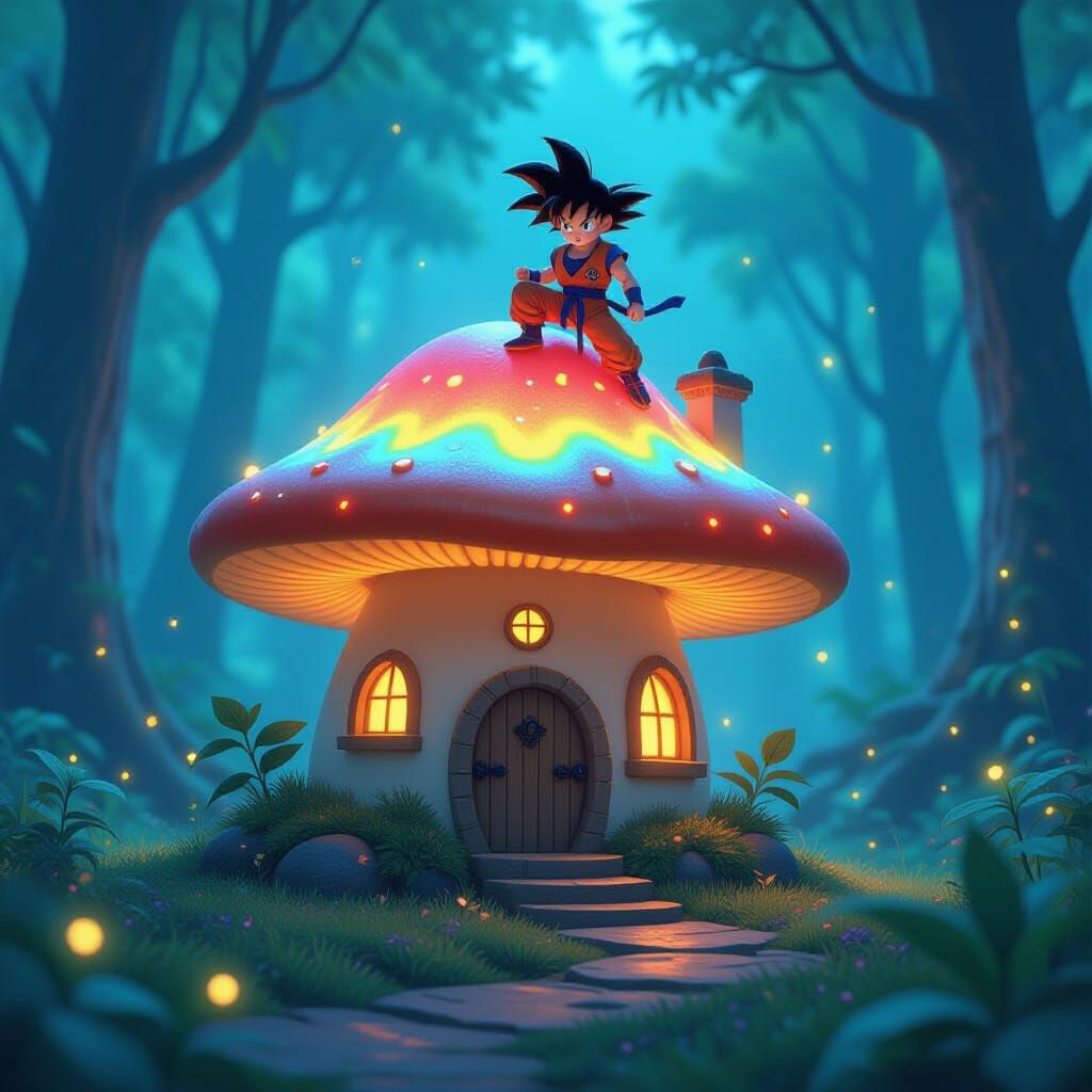 Enchanted Forest: Bioluminescent Mushroom House with Super S...