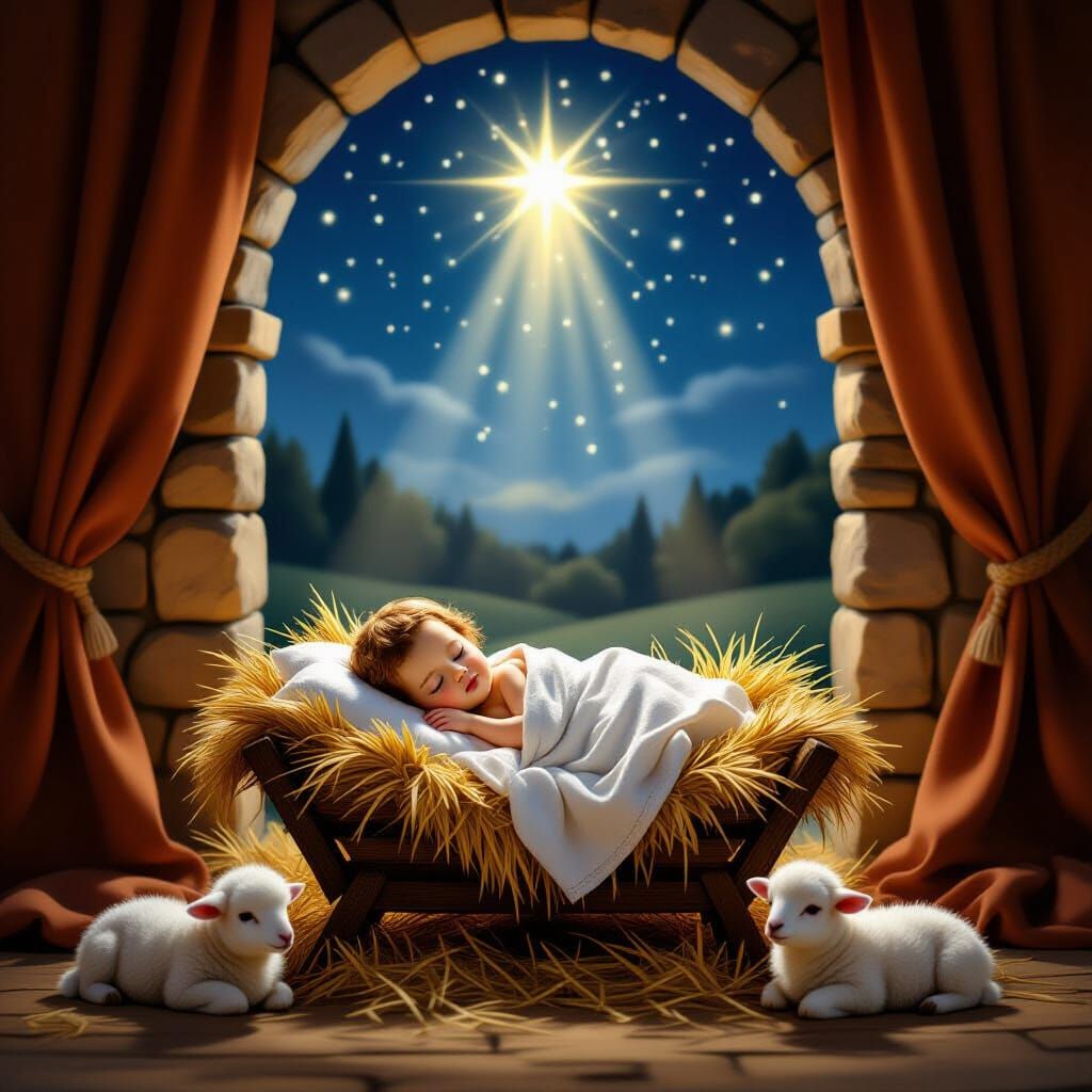 Reverent Nativity Scene in Realistic Painterly Style
