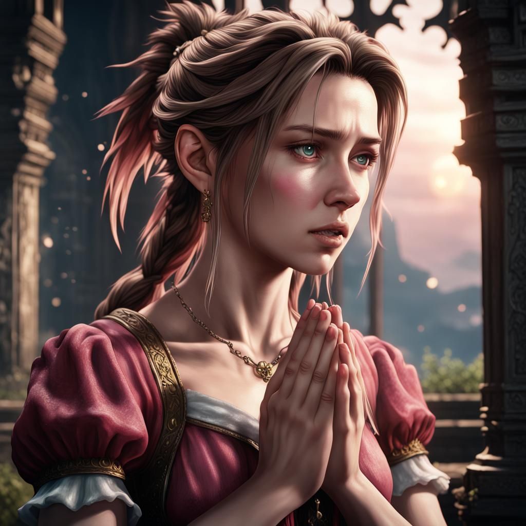 Aerith Praying: Fantasy Concept Art