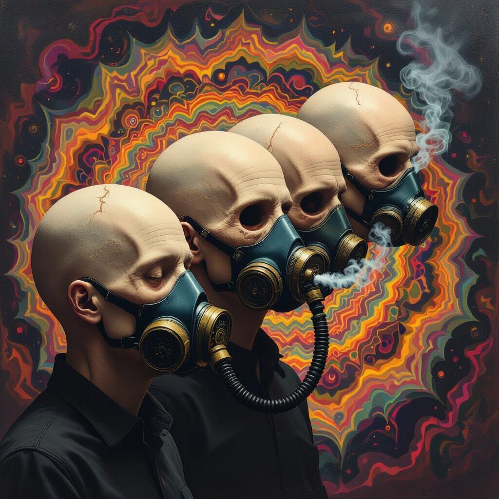 Grotesque Heads Erupting in Psychedelic Vortex