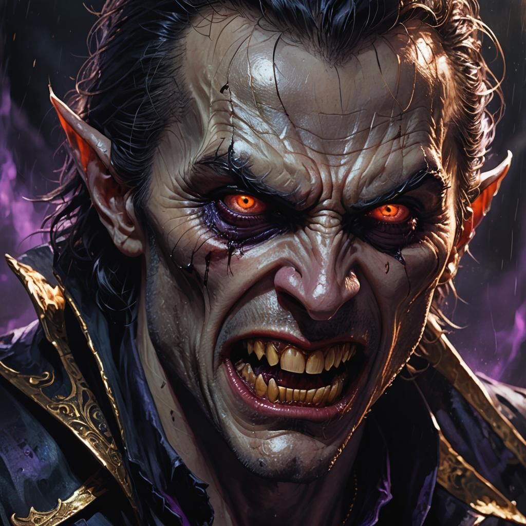 Terrifying Vampire Close-Up in Dark Fantasy Style