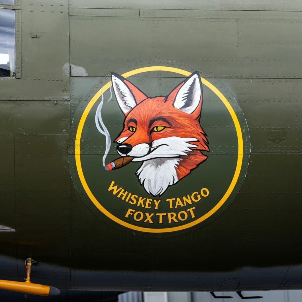Humorous Cartoon Fox Nose Art on Bomber