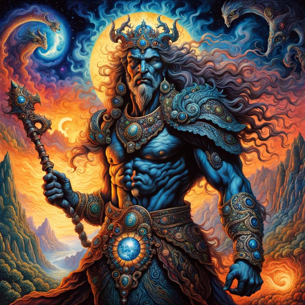 Demi God of Magic in Vibrant Psychedelic Renaissance Style