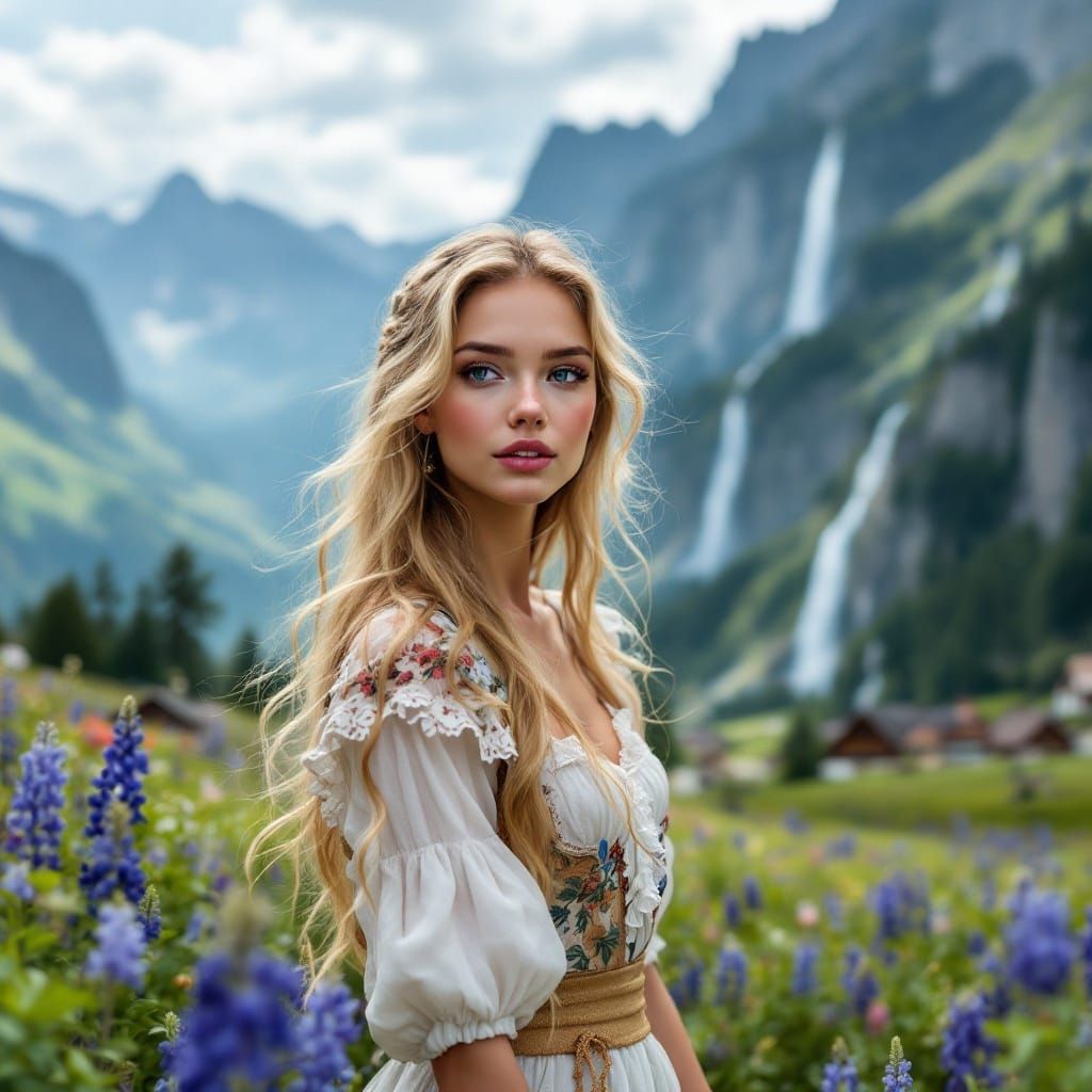 Elegant Austrian Beauty in Breathtaking Alpine Landscape