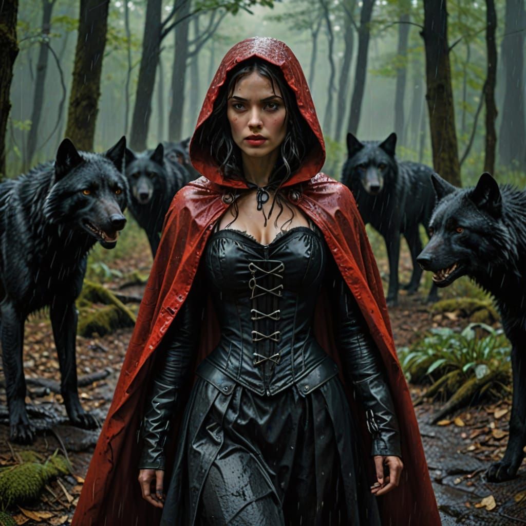 Little Red Riding Hood in Cyberpunk-Inspired Wet Fantasy