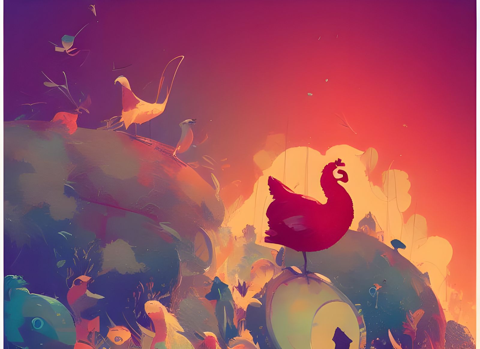 Festive Thanksgiving Turkeys in Composite Art Style