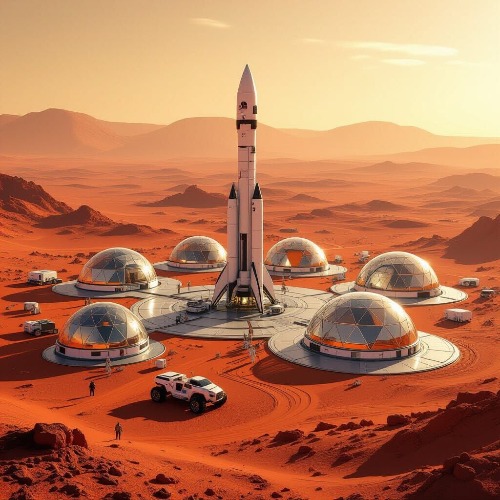 SpaceX Starship on Mars in Sci-Fi Setting