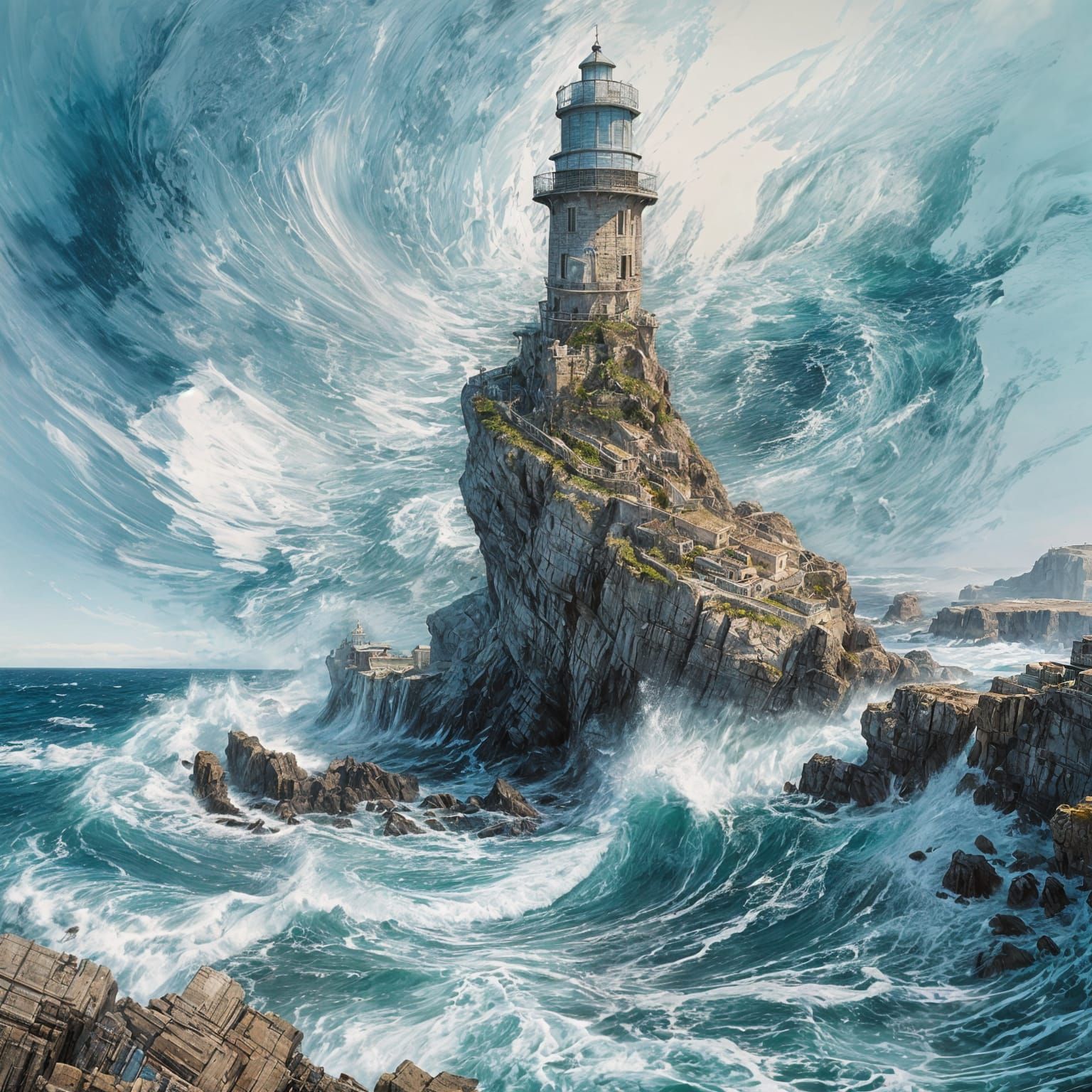 Coastal Lighthouse in Bluepunk Impressionistic Style