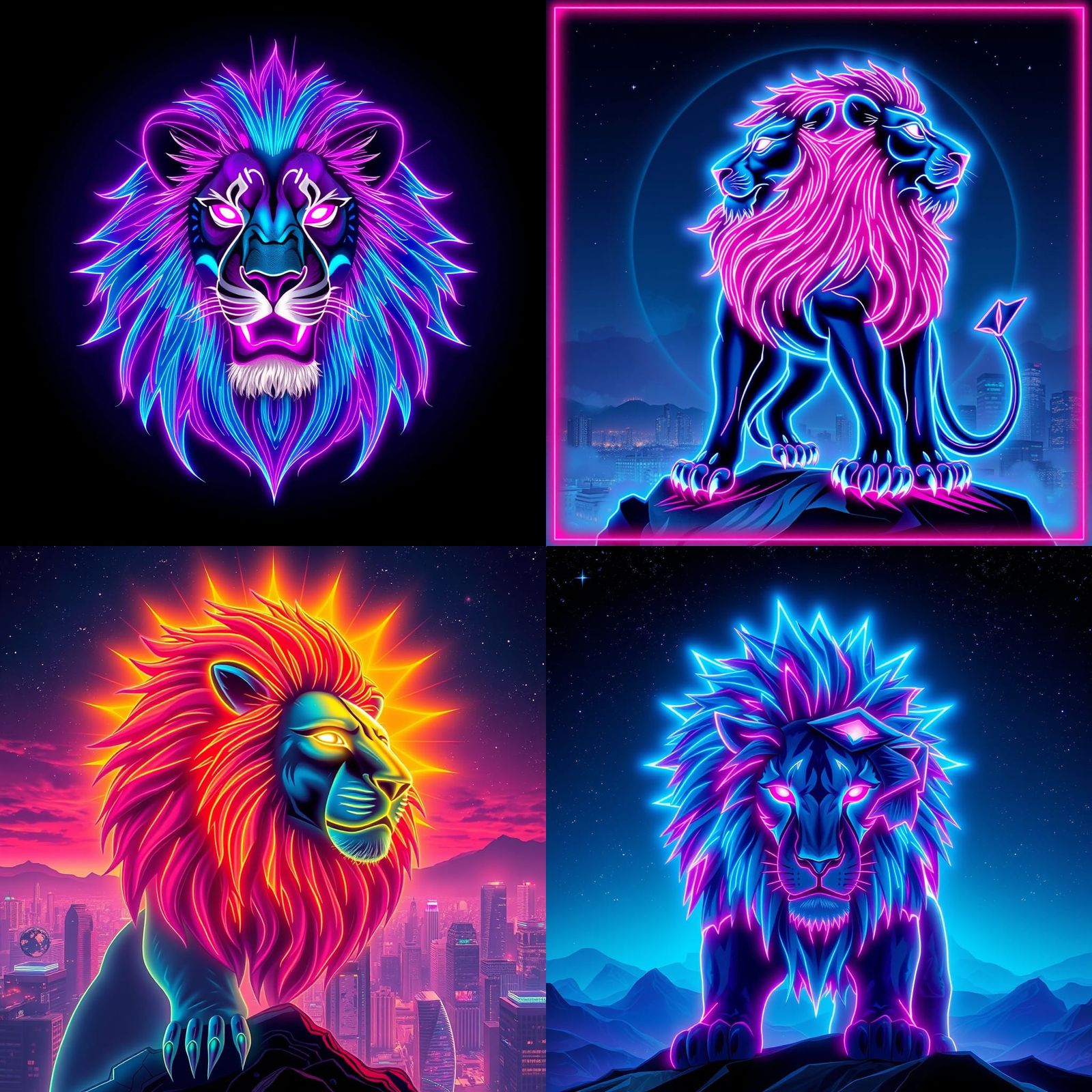 Cyberpunk Zodiac Lion Radiates in Neon Lights