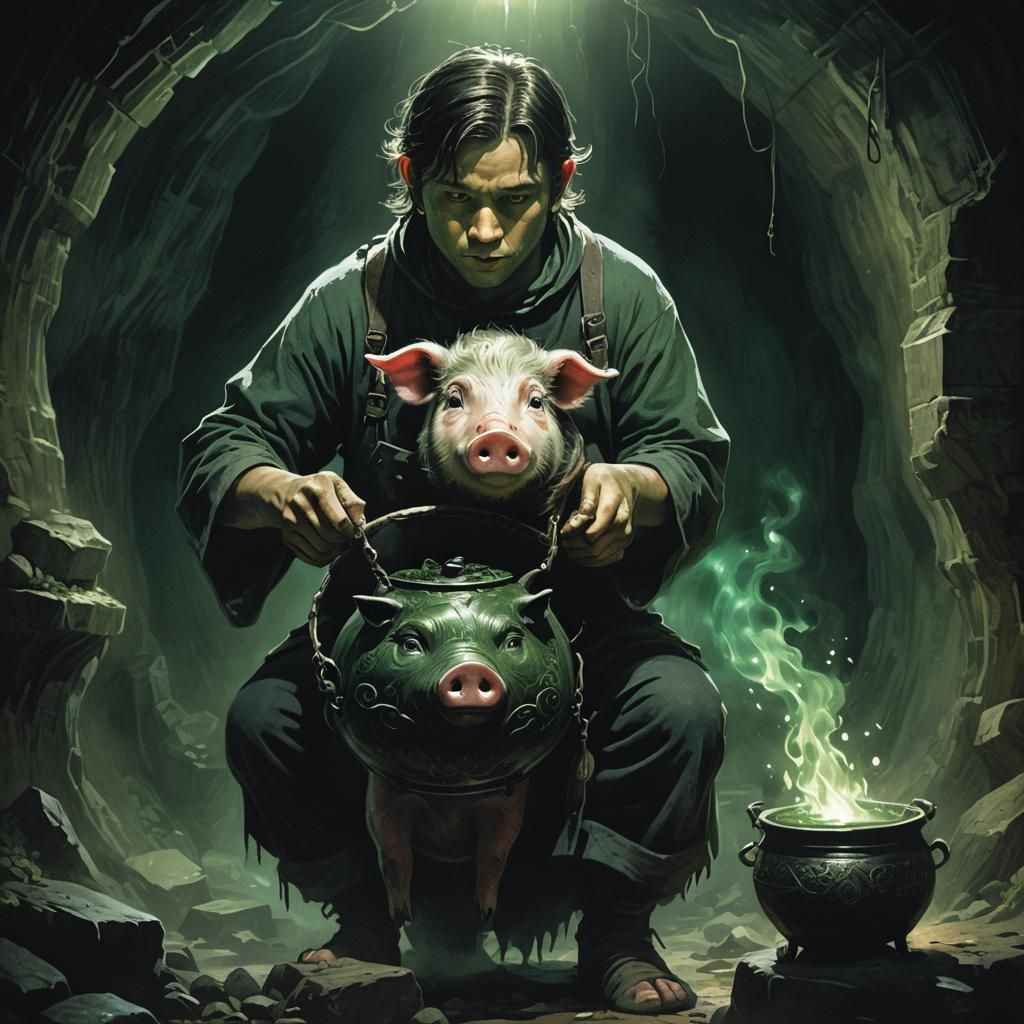 Black Cauldron: Dark Fantasy Illustration in Celtic Style