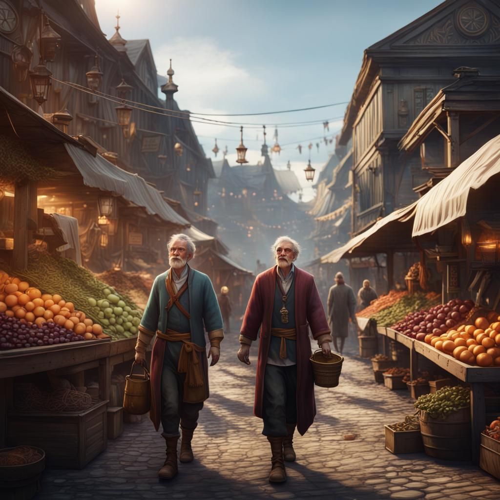 Market Scene: Asking Directions in Matte Painting Style