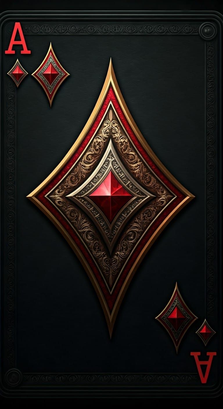 Elegant Metallic Ace of Diamonds Playing Card in Dramatic St...