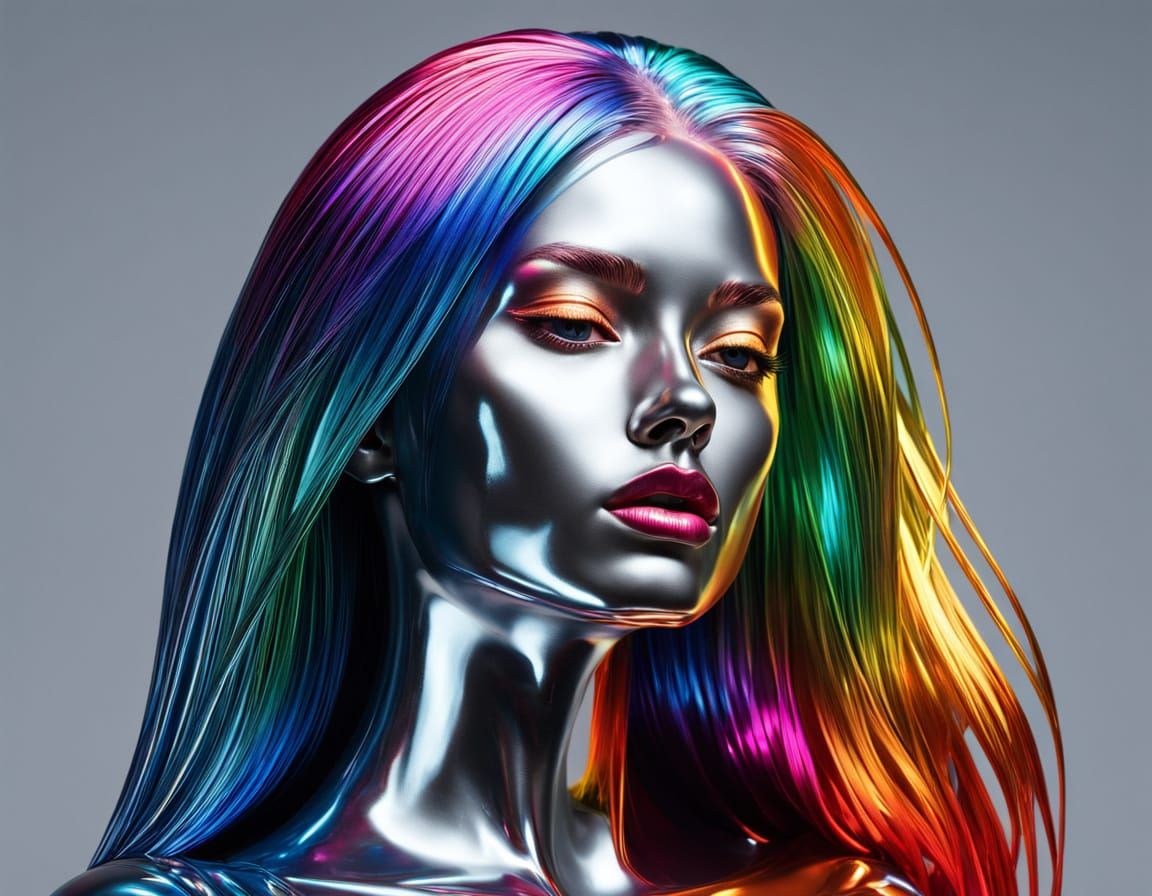 Glowing Metallic Woman in Hyper-Realistic Digital Art