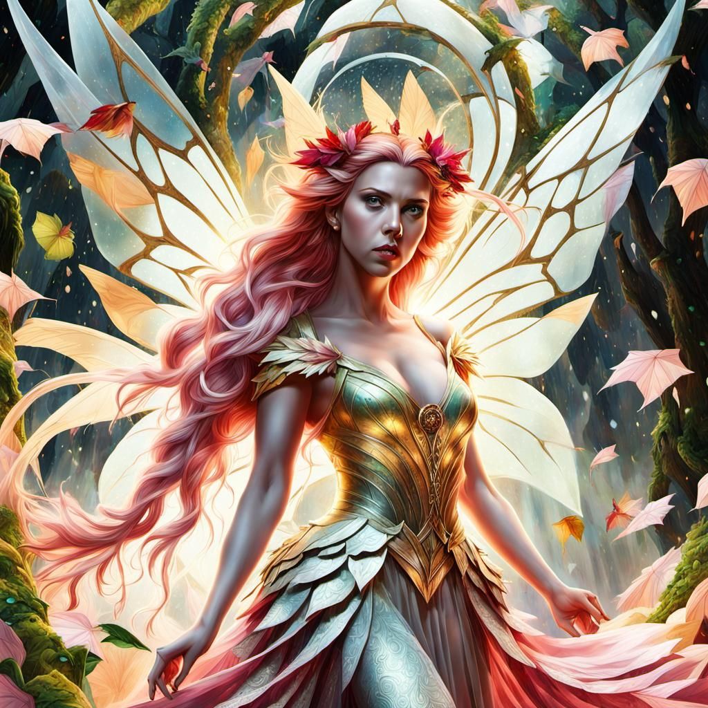 Crystal Fairy in Rainy Fractal Landscape