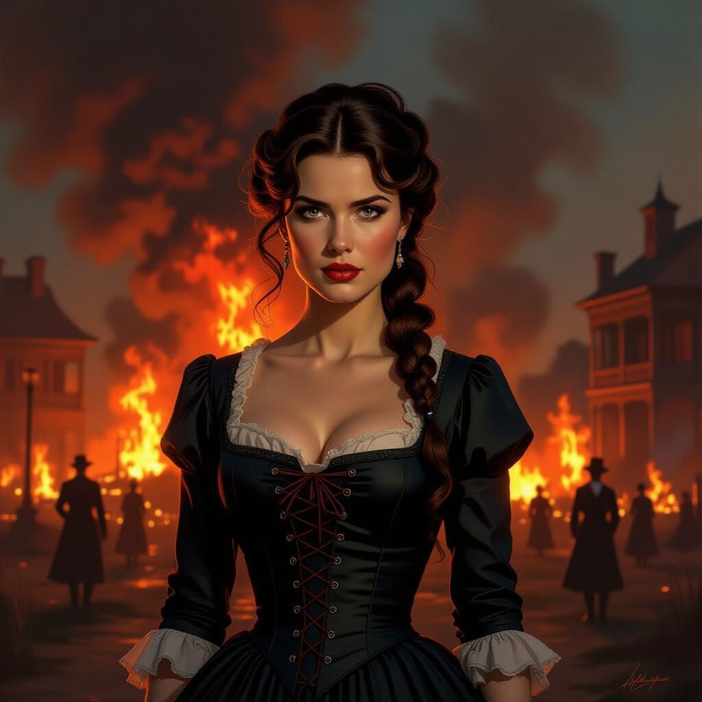 Scarlett O'Hara Defiant Amidst Burning Atlanta
