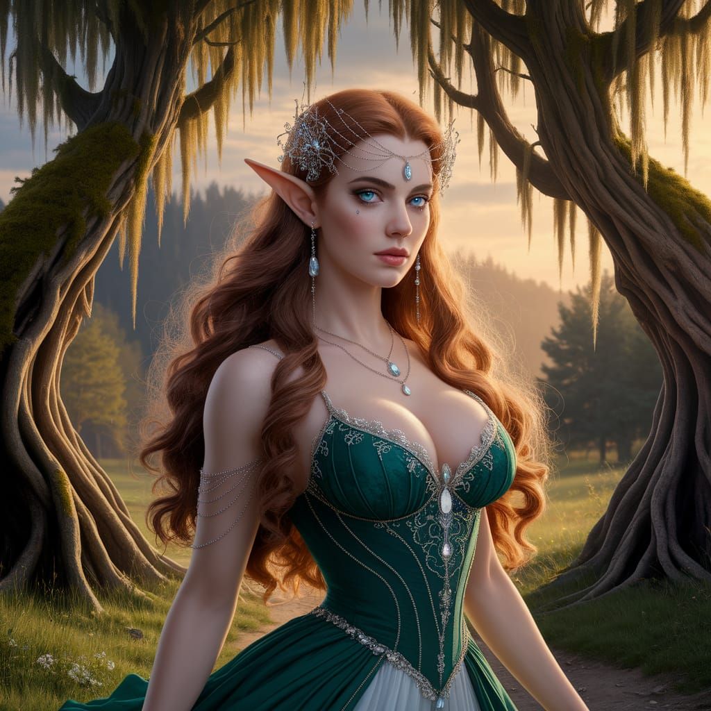 Ethereal Elfin Sorceress in Pre-Raphaelite Style