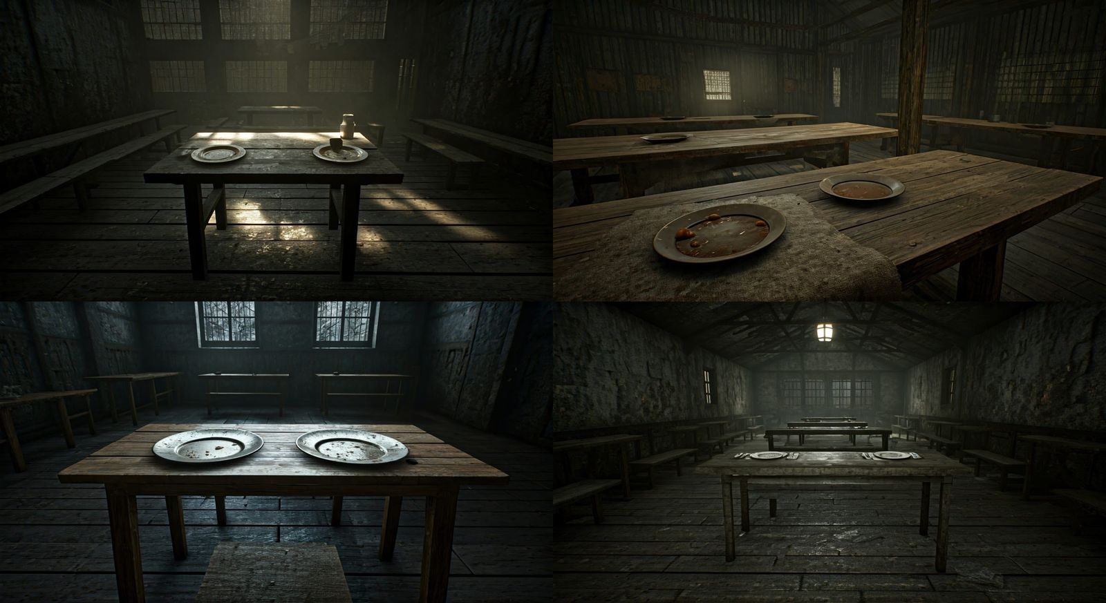 Bleak Concentration Camp Dining Room in Fantastical Gray Ton...