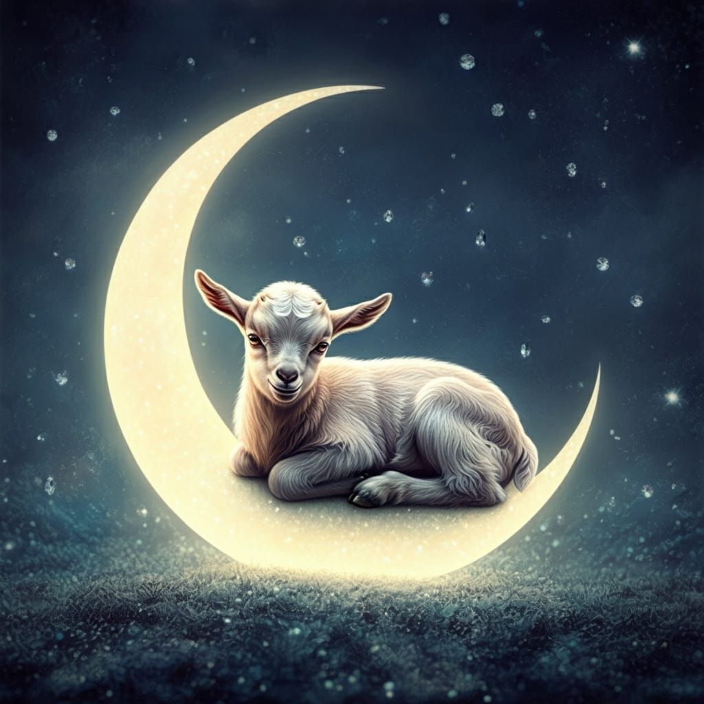 Surreal Baby Goat in a Dreamy Celestial Scene