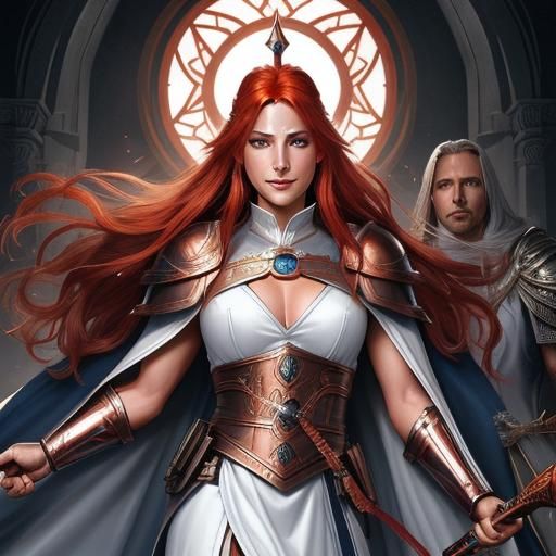 Female Aasimar Cleric Worshipping Ephara in Comic Book Art