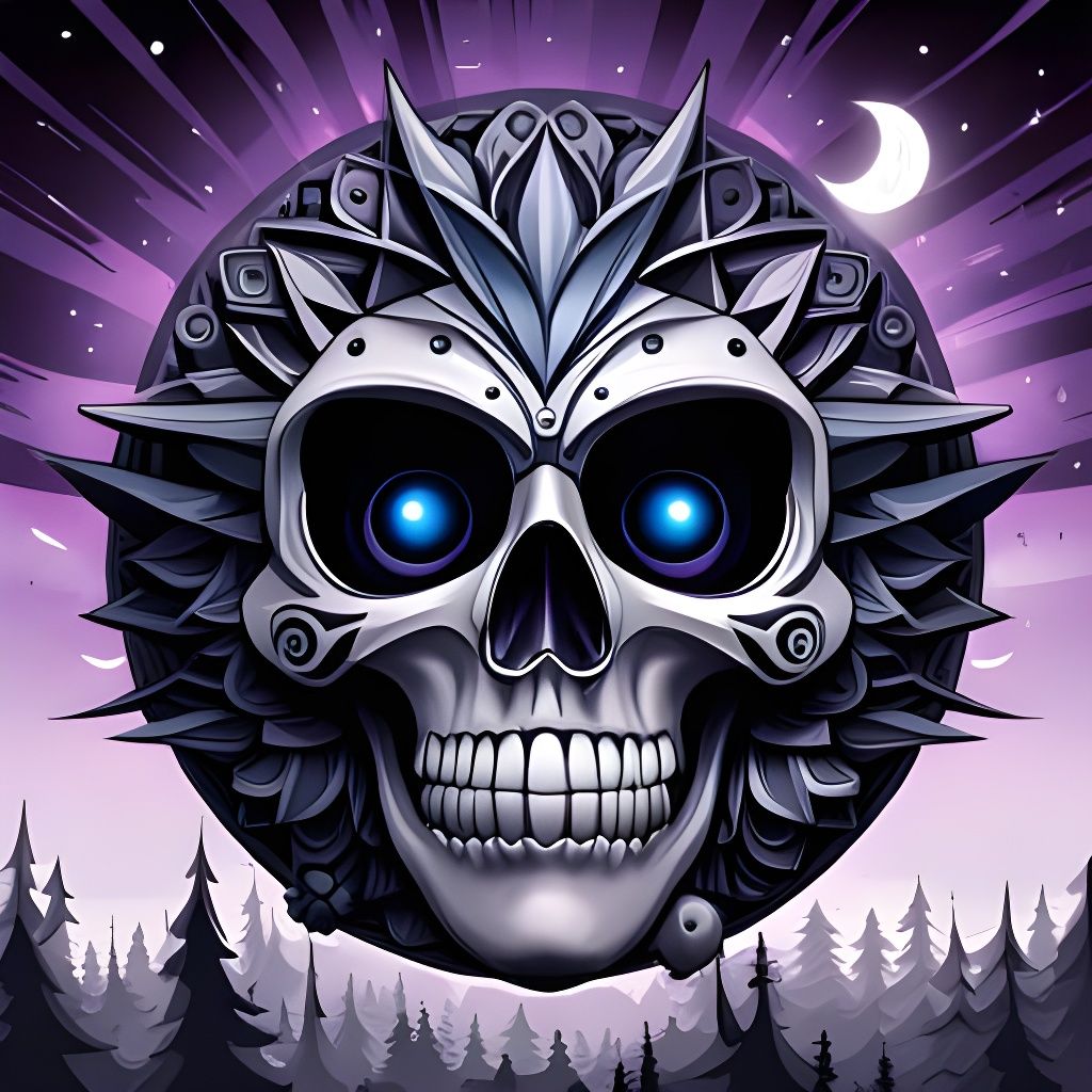 Skull Silhouette in Dark Forest: Digital Art