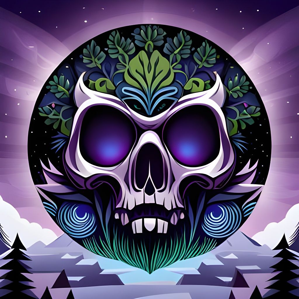Skull Silhouette in Dark Forest: Psychedelic Concept Art