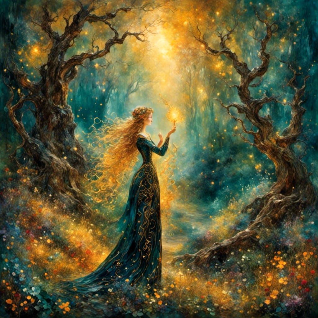 Fairy Godmother in Charred Woods, Impasto Painting