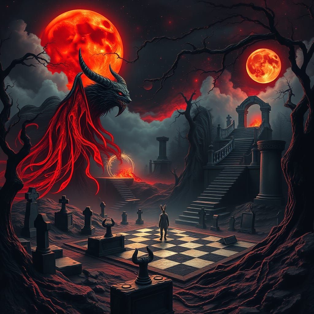 Demonic Cosmic Being in Surreal Landscape