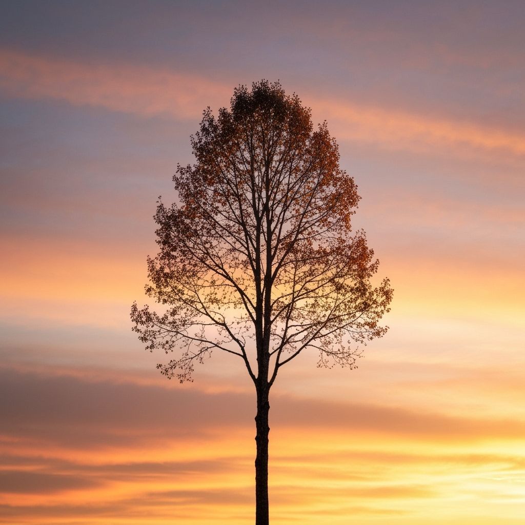 Autumn Tree Against a Colorful Sunset Sky