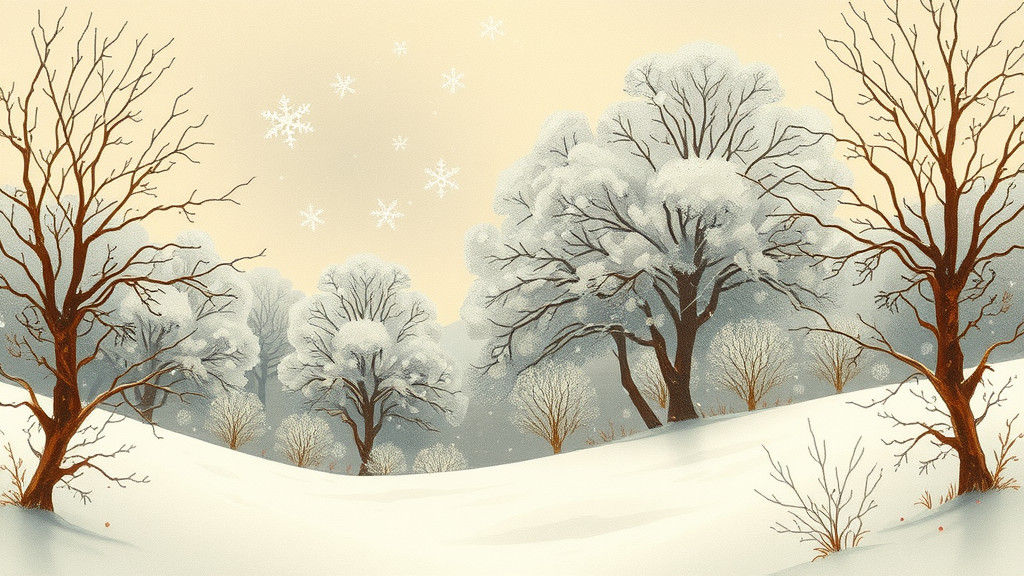 Victorian Winter Scene with Snowfall and Golden Tones