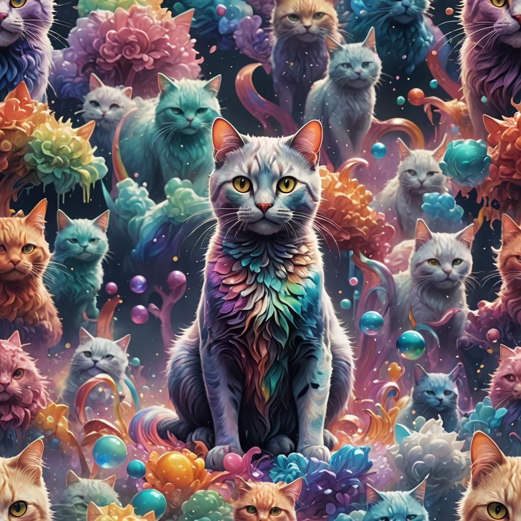 Ethereal Rainbow Cat in Dreamscape: Fantasy Art